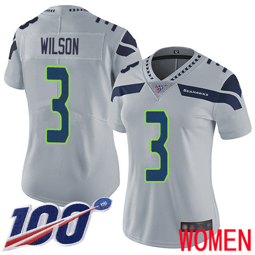 Seattle Seahawks Limited Grey Women Russell Wilson Alternate Jersey NFL Football #3 100th Season Vapor Untouchable->youth nfl jersey->Youth Jersey